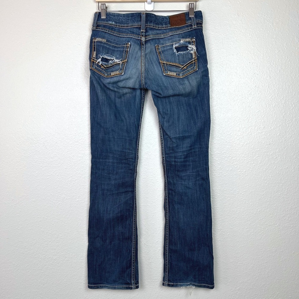 BKE Stella Slim Bootcut Jeans Womens 28 x 31.5 Dark Wash Low Rise Distressed - Picture 8 of 13